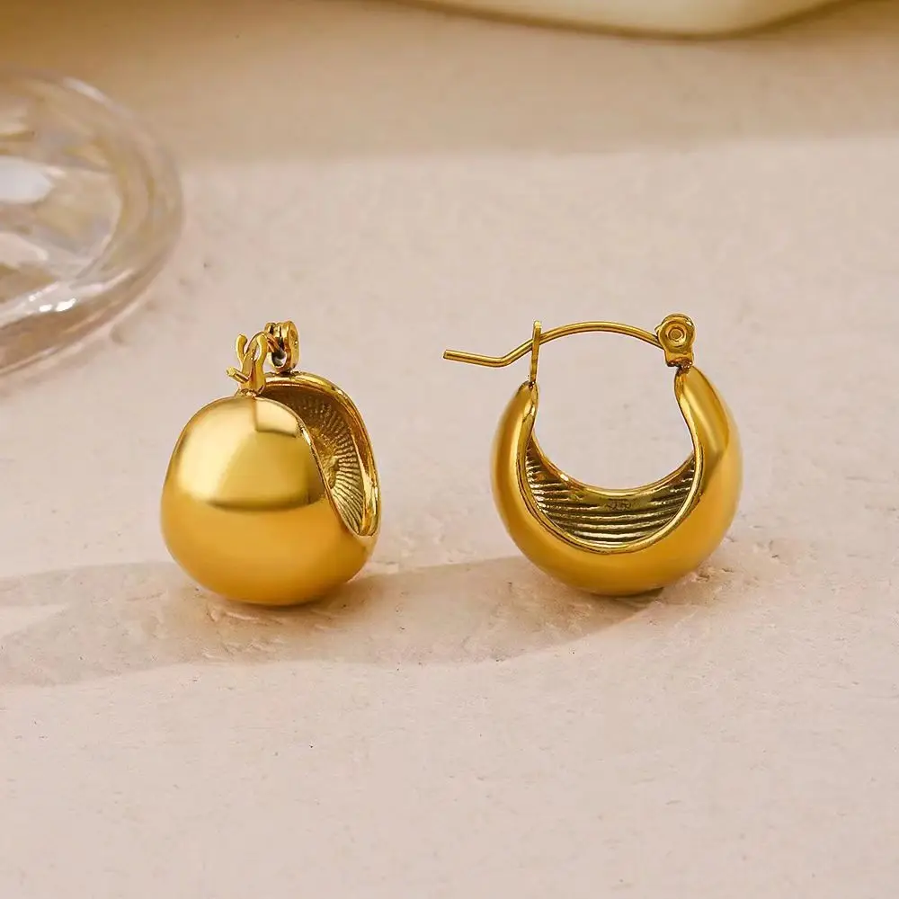 316L Stainless Steel New Fashion Jewelry Minimalism 18K Gold-plated Classical Style Hemisphere Shape Women Popular Stud Earrings