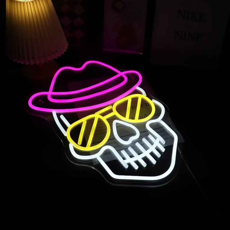 Skull LEDNeon Sign Fun Skull Neon  Game Room Bedroom Home Beer Club Pub Tabletop Wall ArtDecor PartyLight BirthdayChristmas Gift