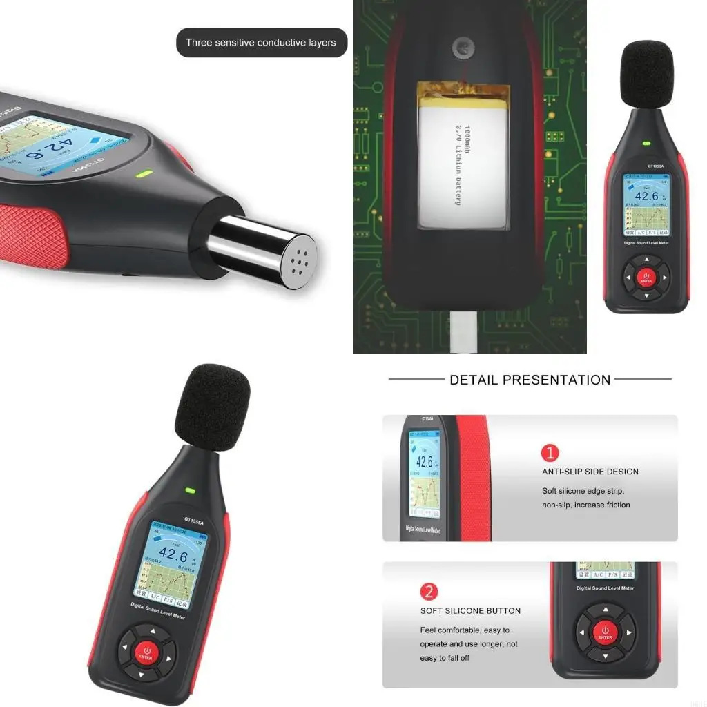 

964E Comprehensive Rechargeable Decibel Meter Tester with Fast/Slow Time Weighting Realtime Analysis and Data Export Feature