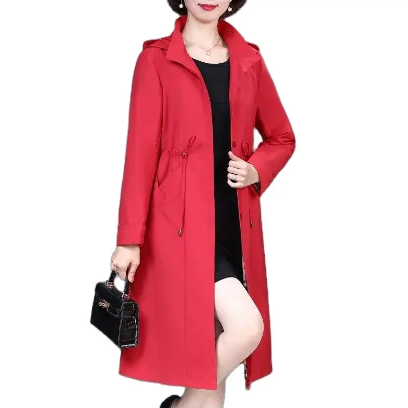 

Solid Color Hooded Trench Coat Women's Mid-length Lace-up New Casual Temperament Loose And Elegant Spring And Autumn Coat Coat