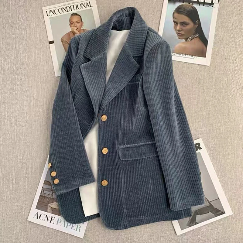 الرجعية المرأة سروال قصير السترة أنيقة طويلة الأكمام ضئيلة الحلو دعوى معطف الكورية عارضة بسيطة سيدة الخريف الشتاء لينة سترات جديدة