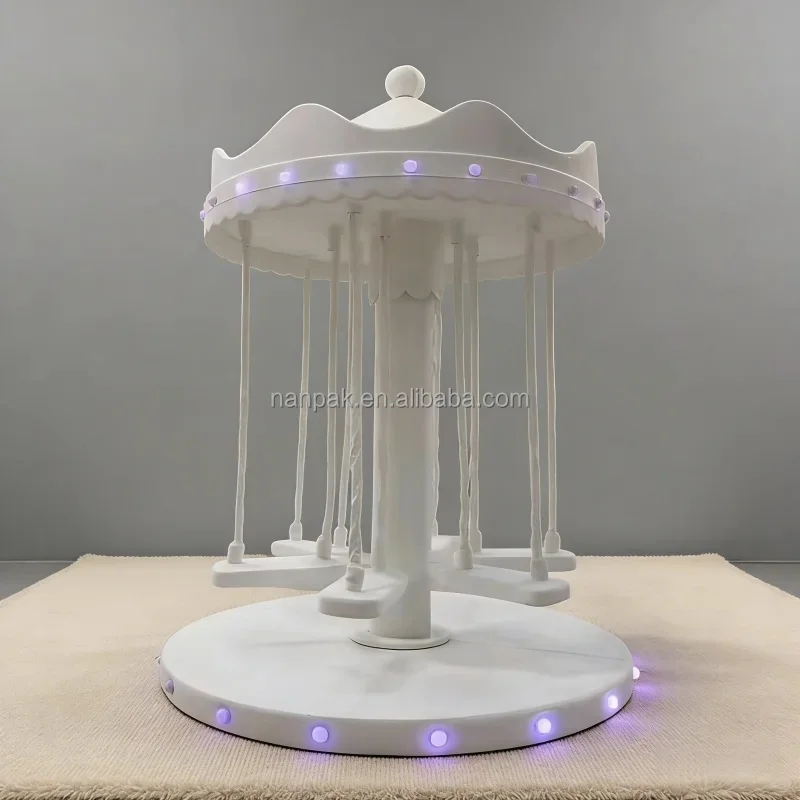 Soft Play White Merry Go Round With Light Kids Interactive Swing Carousel Indoor Playground Equipment for Mall Event Rental
