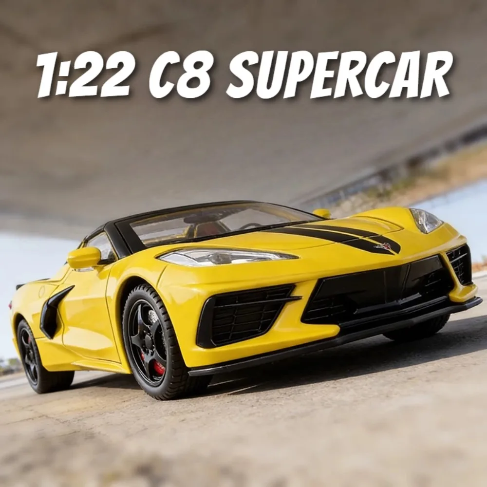 Modelo de Auto Deportivo C8 Cobra a Escala 1:22, Juguete con Puertas que se Abren, Autos Convertibles con Mecanismo de Retroceso, Carrocería de Metal, Juguetes de Colección, Regalos para Adultos