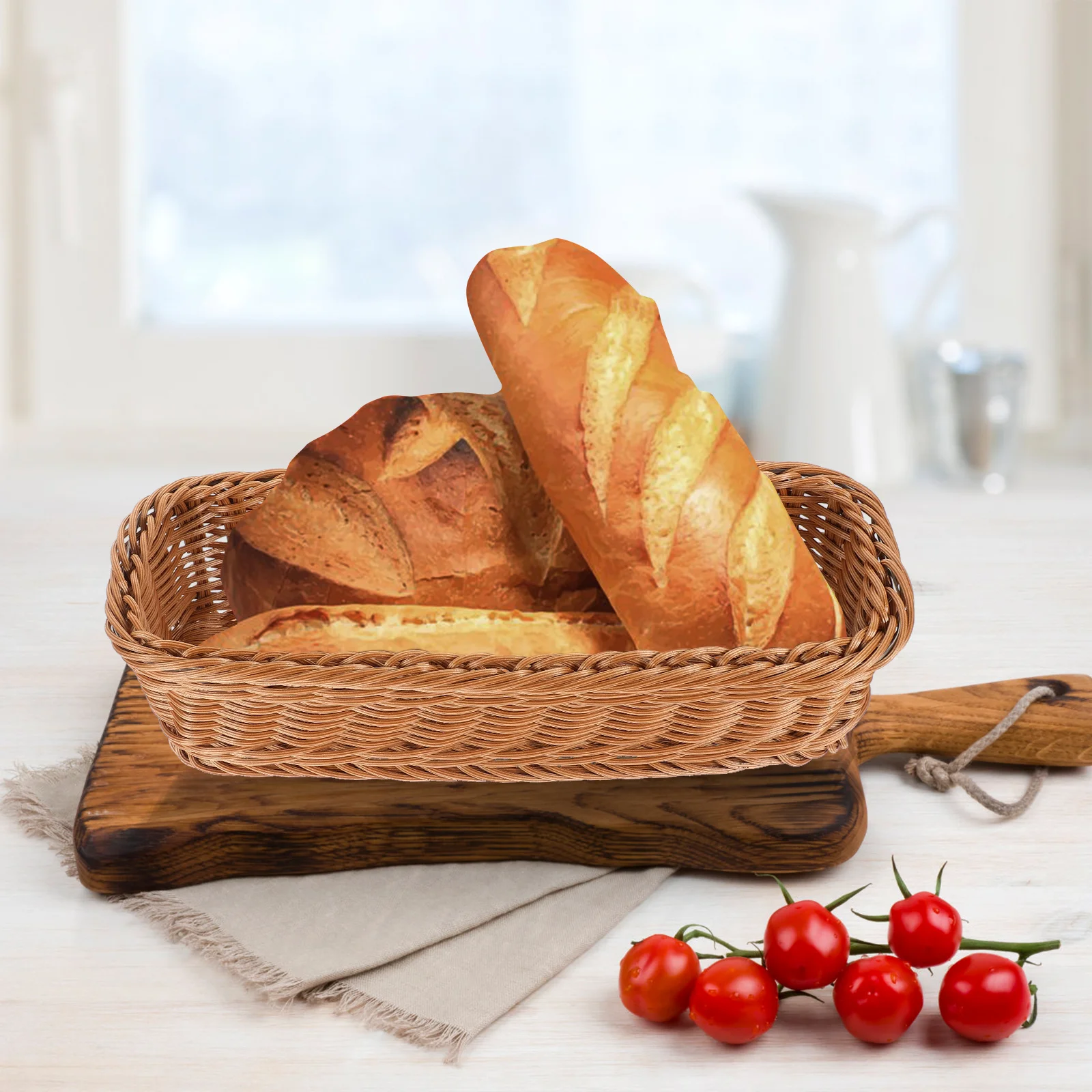 

Rustic Woven Cutlery Basket Imitation Rattan Material Storage for Kitchen Dining Room Tabletop Sundry Woven Baskets