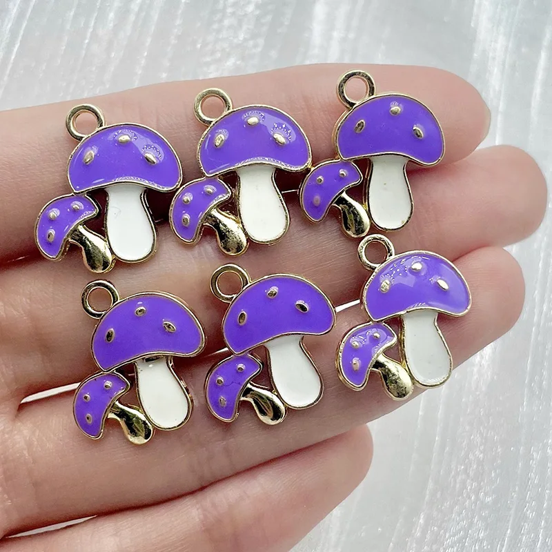 20Pcs 19*19mm Colourful Alloy Enamel Drip Oil Mushroom Plant Pendant Diy Necklace Bracelets Earrings Charms For Jewellery Making