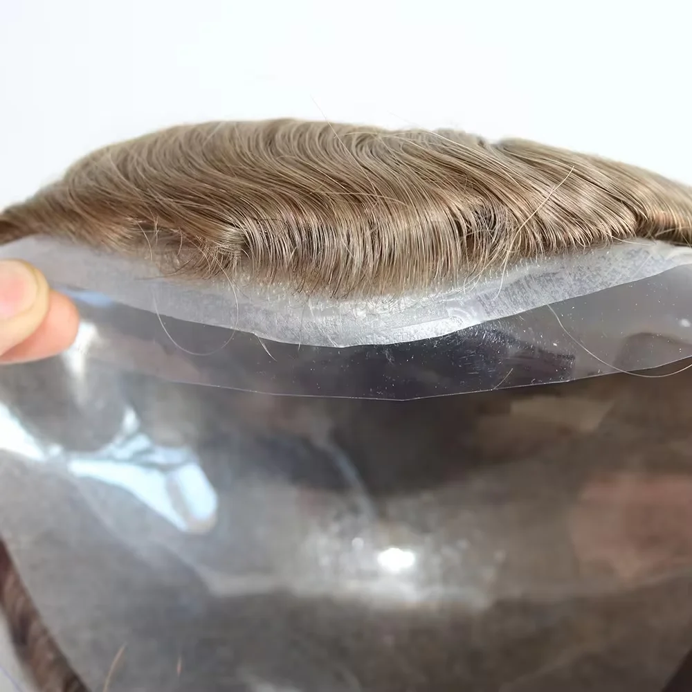 Men Hair Toupee 0.02mm Ultra Thin PU Skin 8X10 Brown Blonde Natural Hairline Indian Human Hair Male Hair Replacement Prosthesis