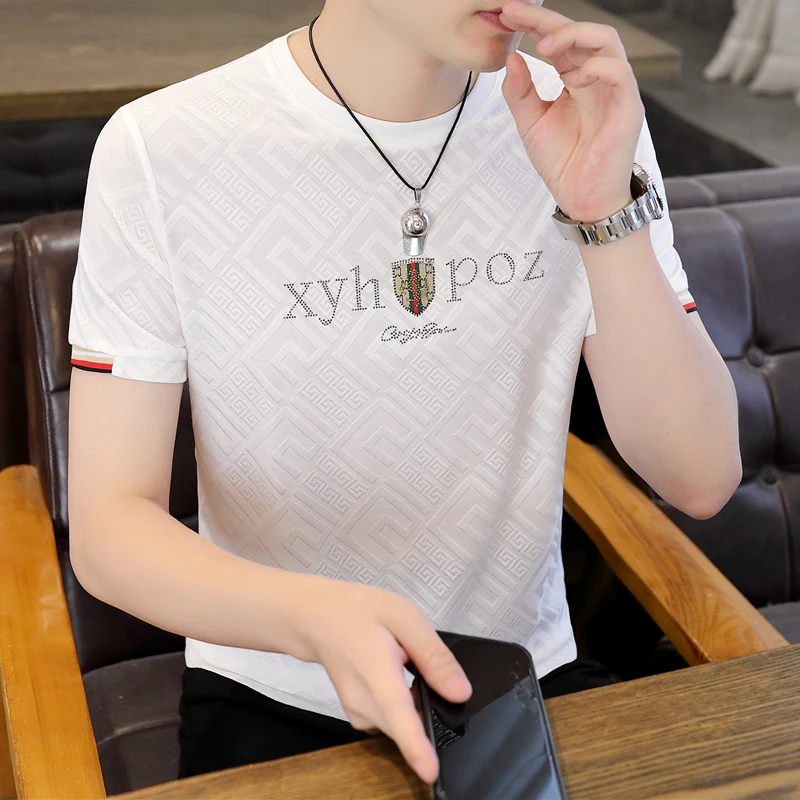 

Мужская футболка с коротким рукавом из ледяного шелка, повседневная, с круглым вырезом, охлаждающая, летняя, модная, в городском стиле, из смеси полиэстера и спандекса, с геометрическим принтом.