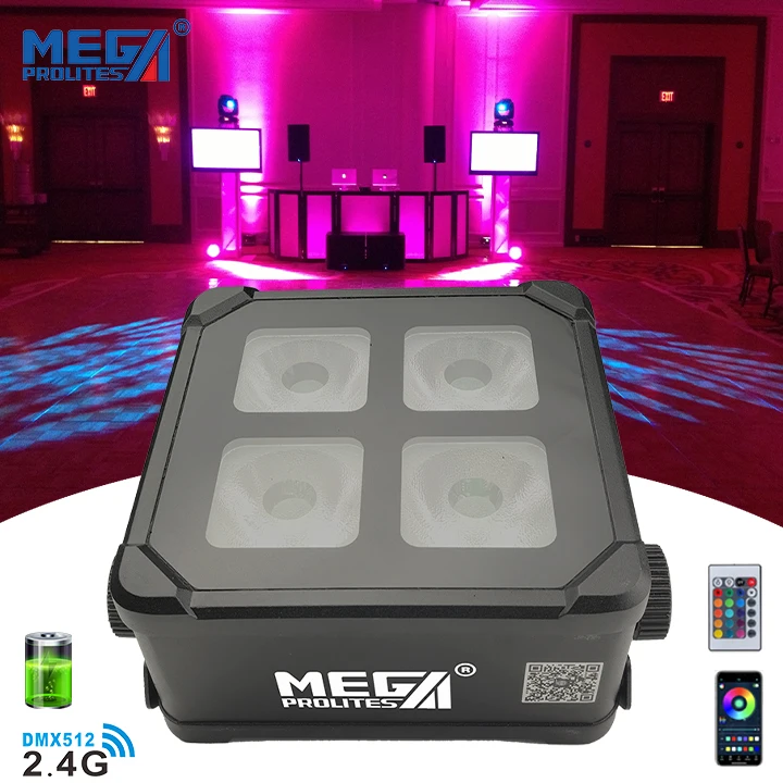 4PCS 15W RGBWA+UV Waterproof Battery LED Uplights Wireless DMX OLED Display for Stage Wedding Event Lighting