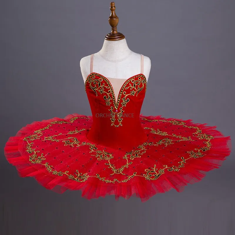 High Quality Kids Girls Red Velvet Ballet Dance Costumes Child Dance Performance Tutu