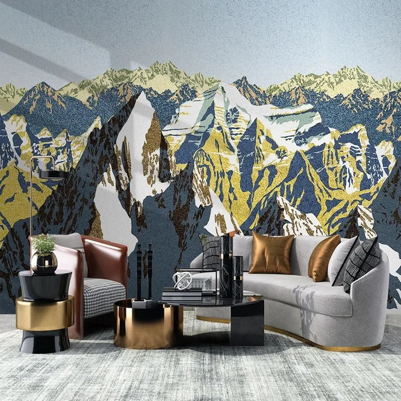 Custom 3D Modern Minimalist Snow Mountain Scenery Light Luxury Natural Art Print Background Wall Papel De Parede Tapety