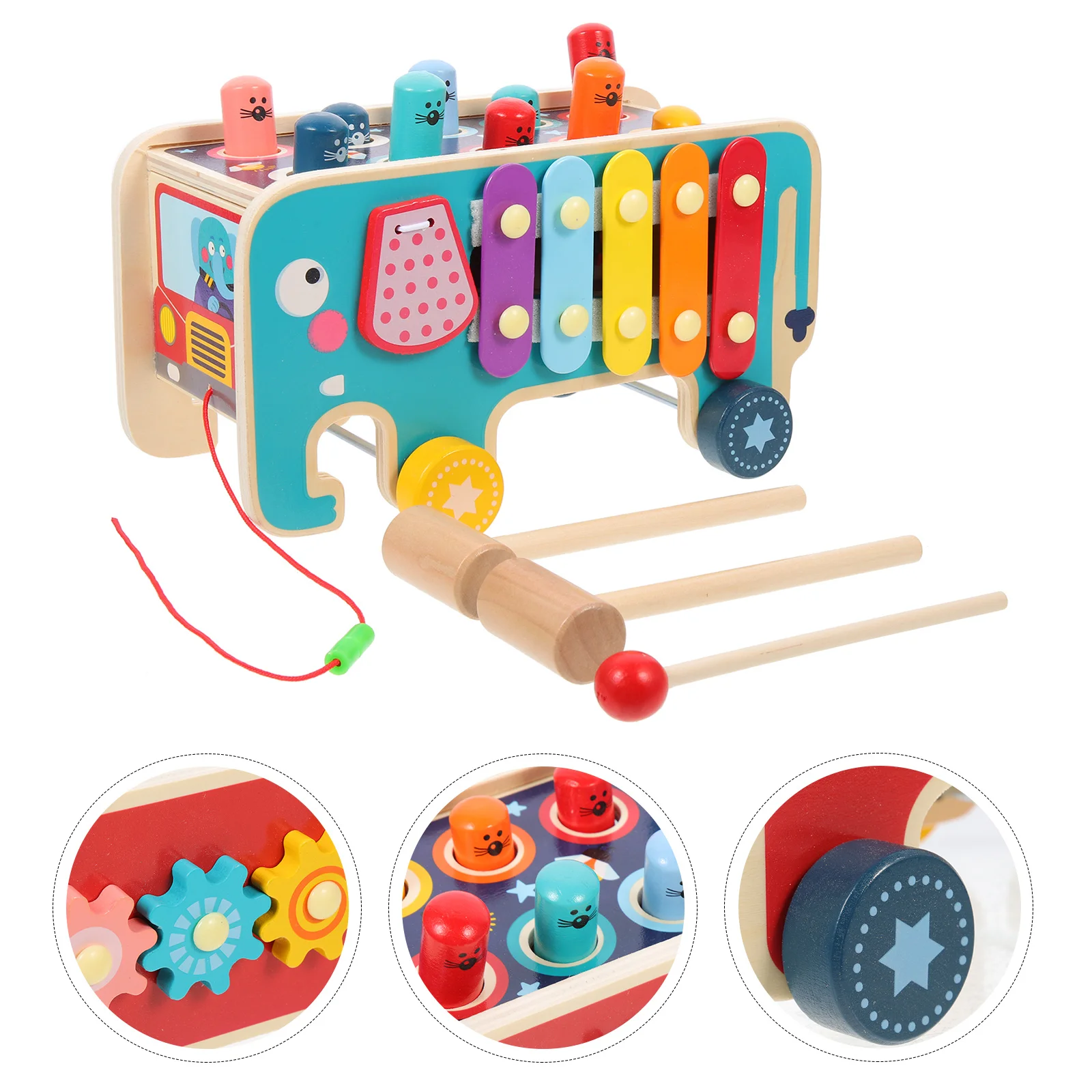 1 مجموعة اجتز المطرقة التعليمية خشبية تدق اللعب التعلم المبكر التنسيق اليد قصف لعبة مشرق اللون الموسيقي #5