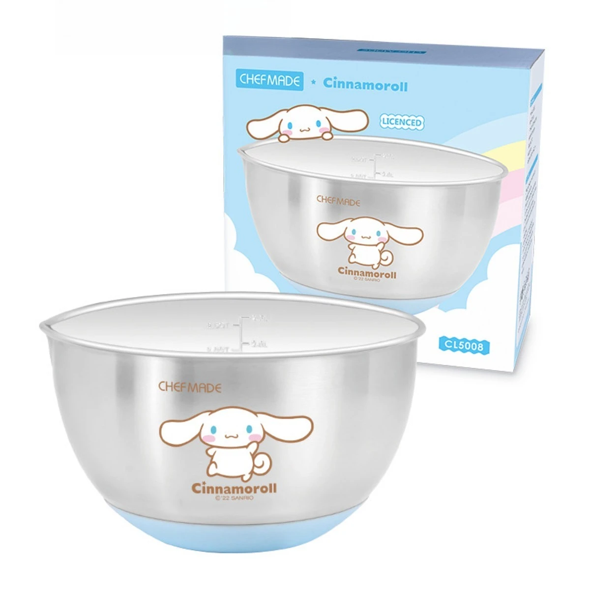 New Sanrio Hello Kitty Cinnamoroll 304 Stainless Steel Cooking Bowl with Scale Multi-purpose Basin for Baking Mixing Dough Cream