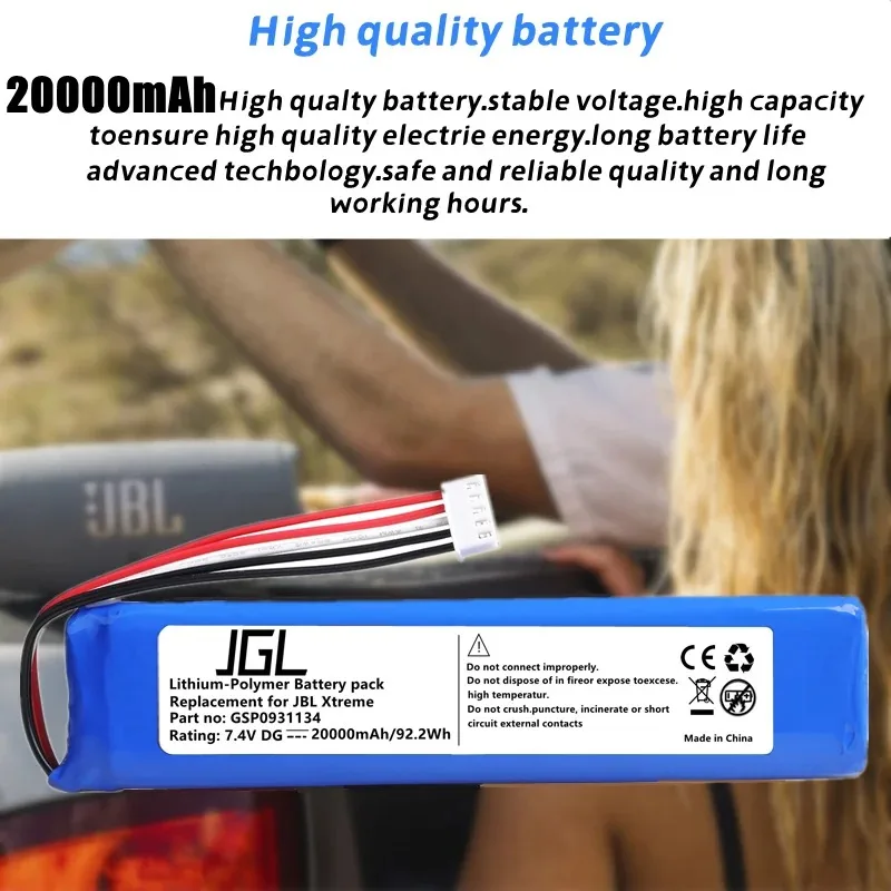 Pack de 4 batteries 100% originales 7,4 V 20000mAh GSP0931134 pour haut-parleurs Bluetooth JBL Xtreme Xtreme 1, 4 pièces