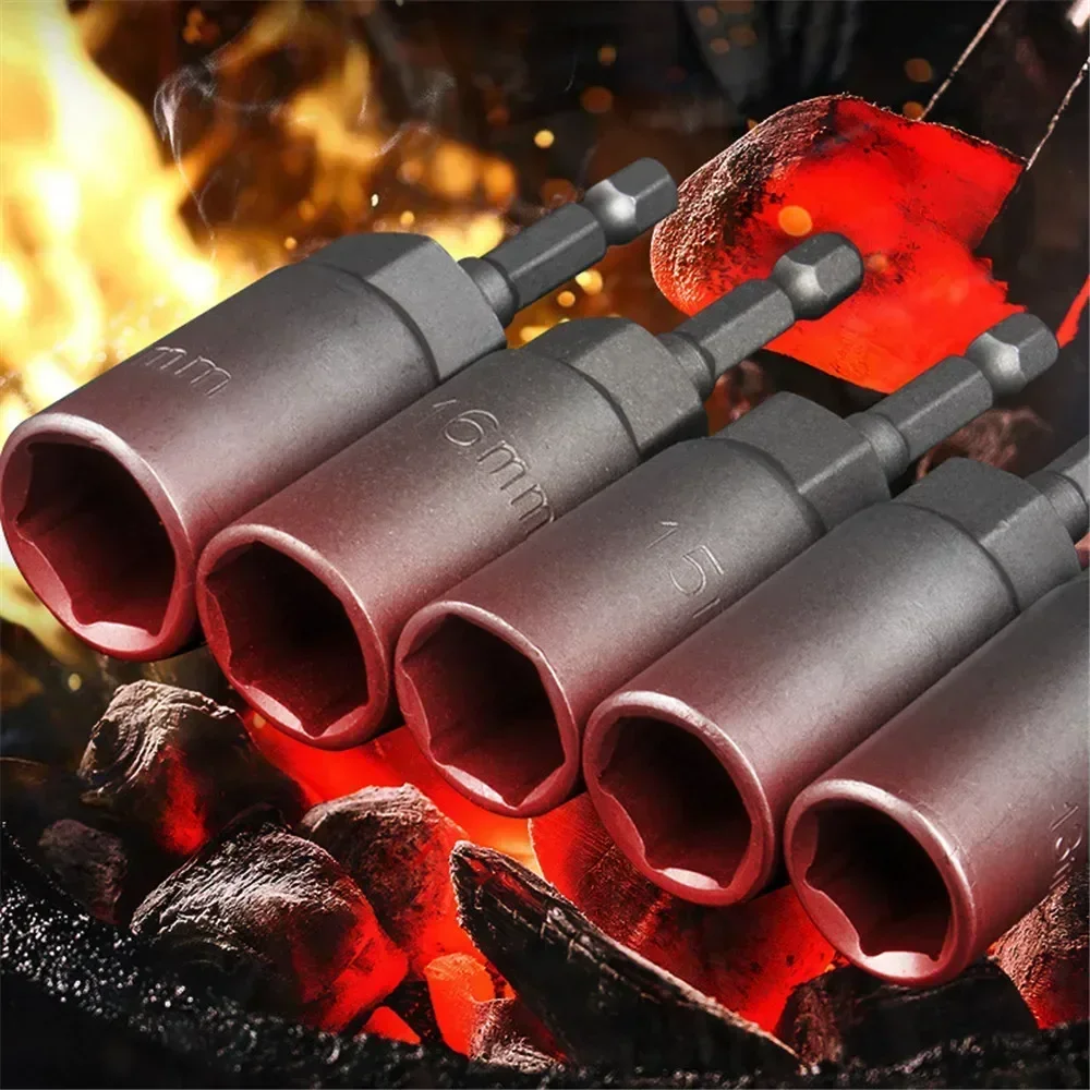5.5-19mm Impact Socket Adapter 6.35Mm Hex Shank Quick Adapter 80mm Length Deepen Power Nut Driver Drill Bit Set  for Power Tools