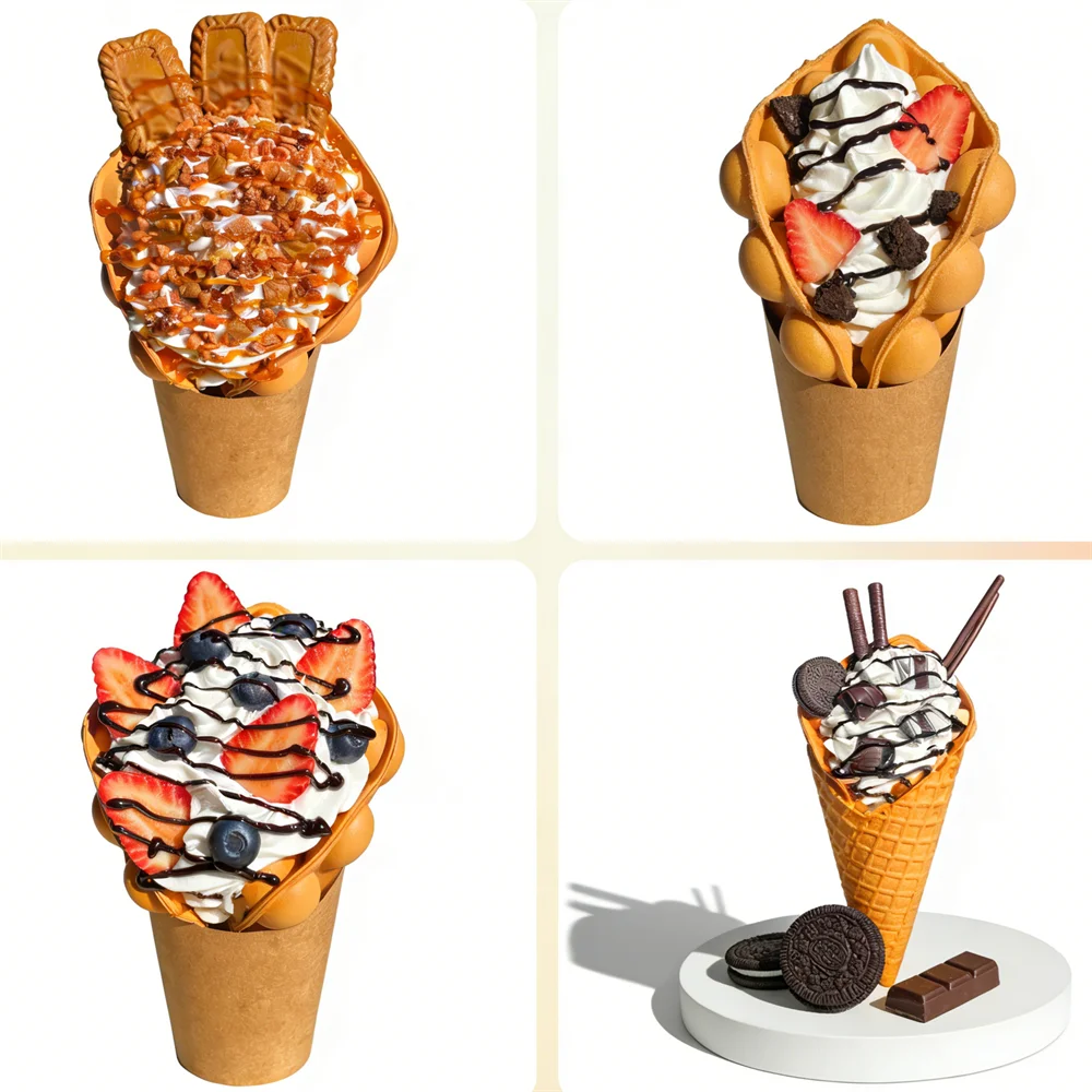 Popular tienda de gofres de burbujas americanas, decoración de Chocolate, desayuno, postre, soporte de exhibición, modelo de comida, servir comida temprana, repostería