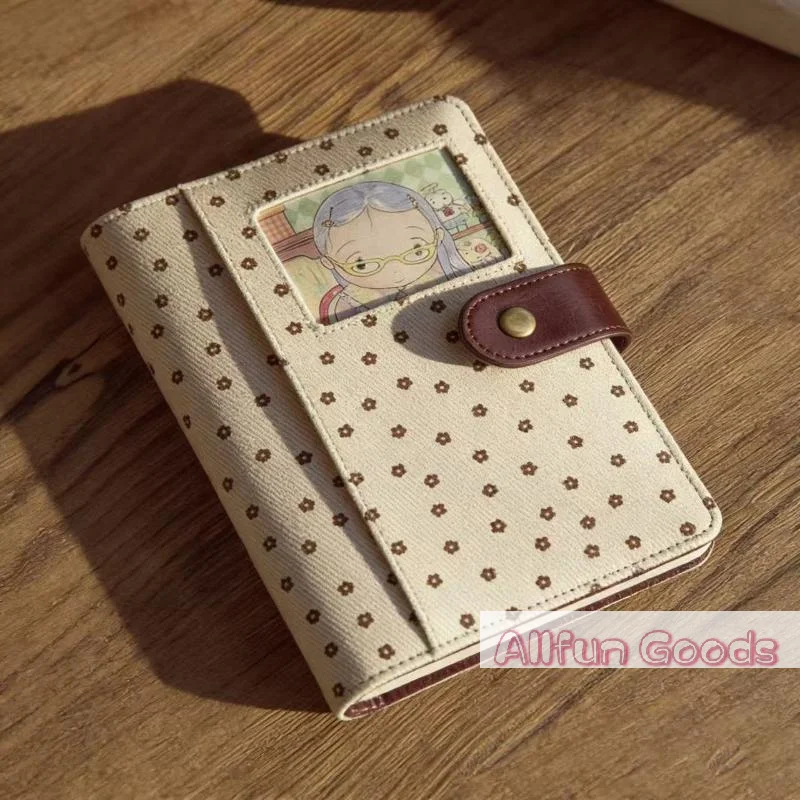 [TG835]Cute Retro Polka Dot Canvas Notebook Snap Closure Cartoon Photo Insert For Journaling Scrapbooking School Note Taking