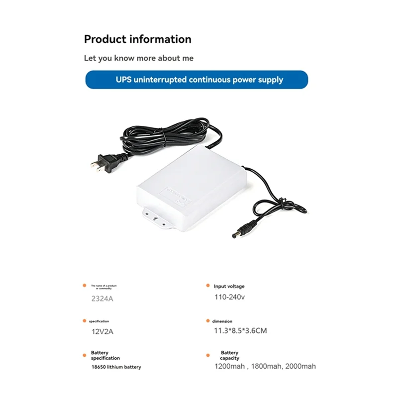 12V-2A UPS Power Supply for WiFi Router Modem Security Camera for Power Outages EU Plug