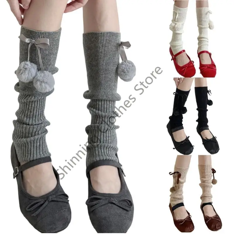M68A Women's Frilly Knitted Long Leg Socks Warm Lolitas Foot Cover Leg Warmer
