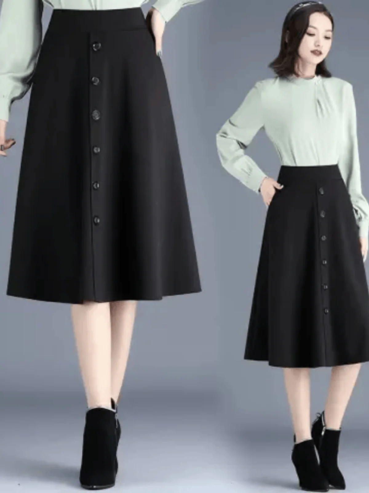 

High Waist A-Line Midi Skirt for plus Size Women Ele Bla Summer Skirt Korean Sle Loose Fit Tee-acetate Fiber