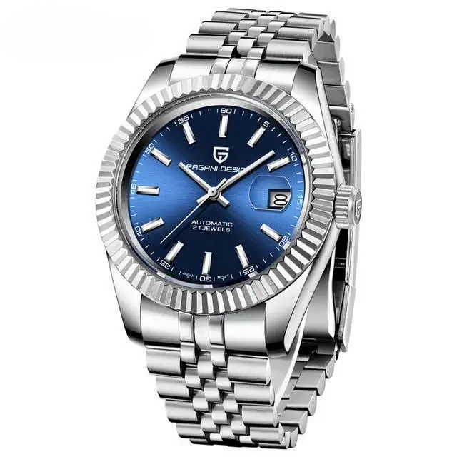 Top Quality Men Automatic Mechanical Watches NH35 Movement Business Stainless Steel Bracelet Black Blue Dial Sapphire Glass