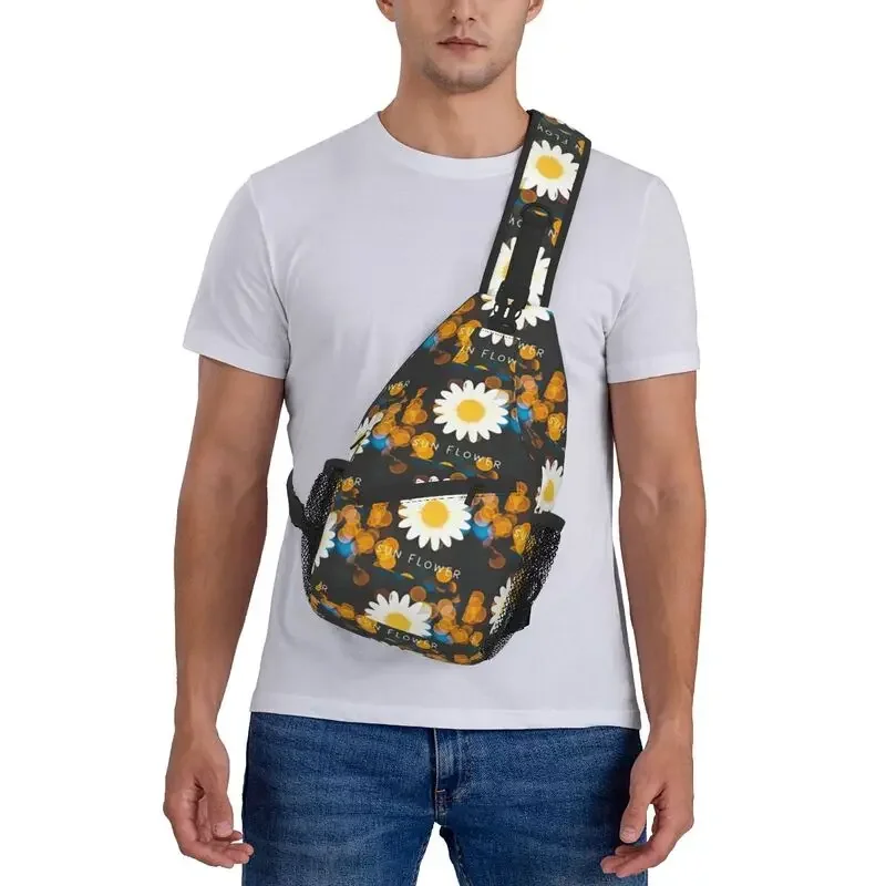 Moda girassol branco estampas crossbody sling mochila masculina sol flor ombro saco de peito para viajar