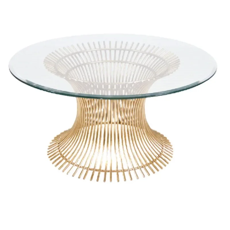 American light luxury iron cage electroplated round dining table hotel/kitchen sample room iron cage coffee table