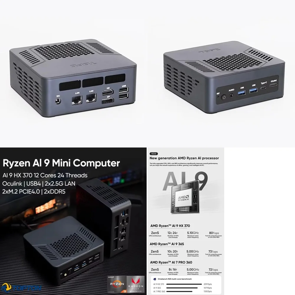 Topton Mini PC Gamer for Ryzen AI 9 HX 370 365 7 PRO 360 USB4 2x2.5G LAN 2xPCIe4 Desktop Gaming Computer for Windows 11