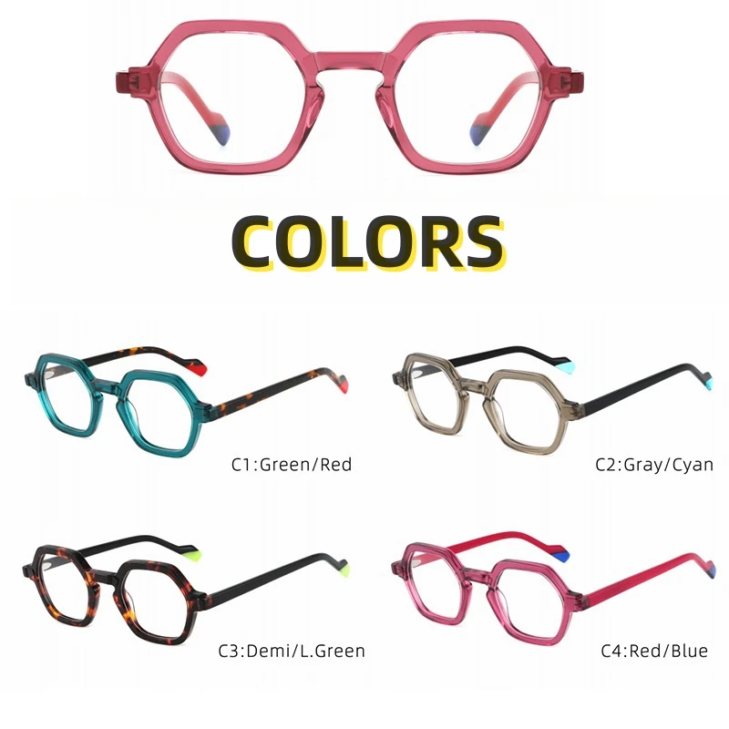 Fashion Acetate Material Eyeglasses for Women Tortoise Green Red Glasses Frames for Men Western Square Style Eyewear for Unisex