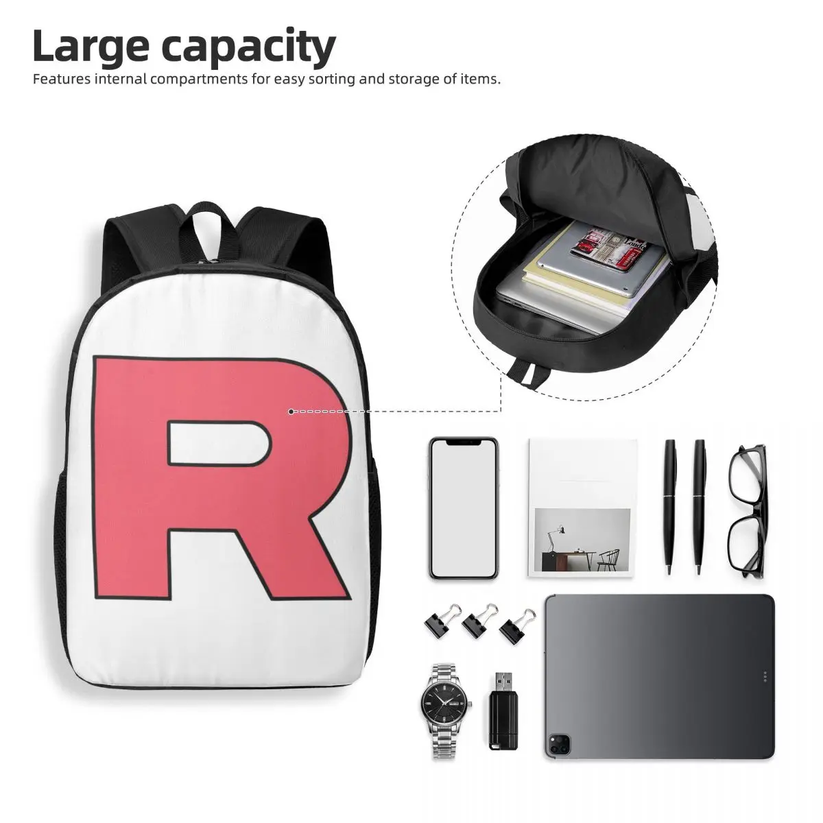 Letter R Team Rocket Logo Woman Backpacks Boys Girls Bookbag Students School Bags Portability Travel Rucksack Shoulder Bag