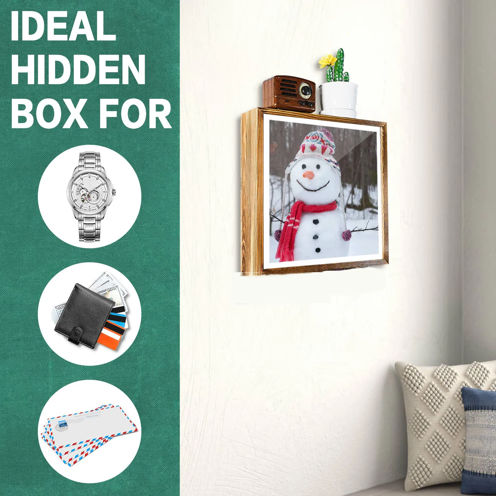 Hidden Gun Storage Hidden Wall Gun Safe Pistol Rack for Secret Decor Furniture Art Wooden Storage Shelves Indoor Picture Frame ﻿