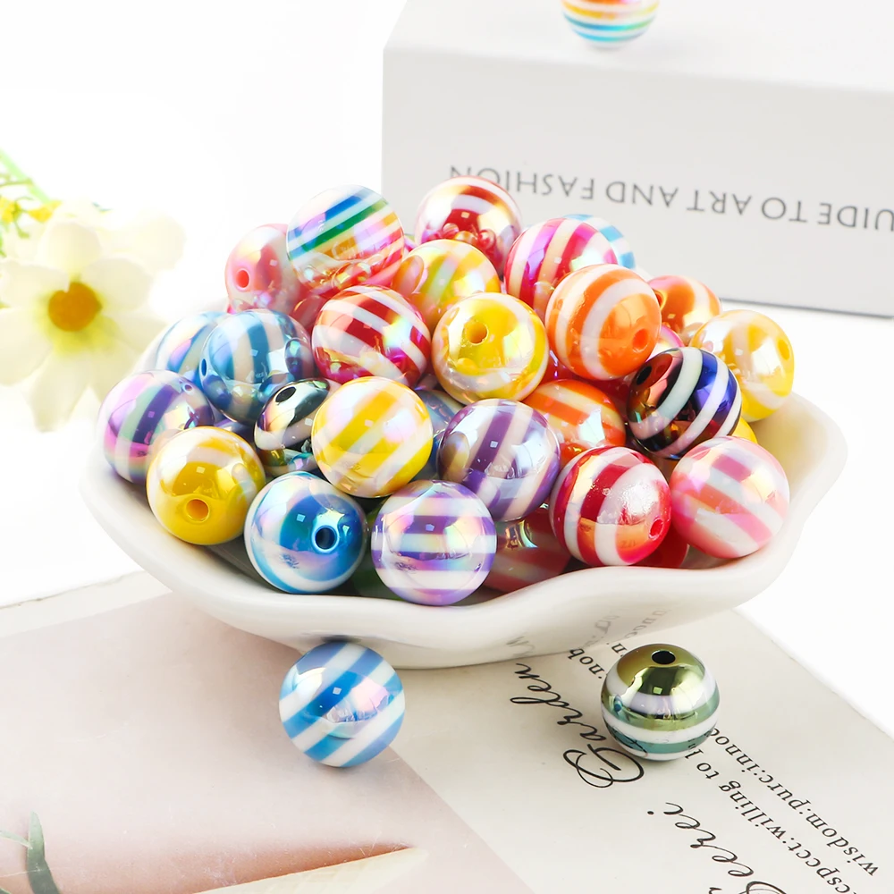 10~30pcs 16mm Acrylic Beads rainbow striped Loose Spacer Beads For Jewelry Making DIY Bracelet Necklace Earrings Accessory ﻿