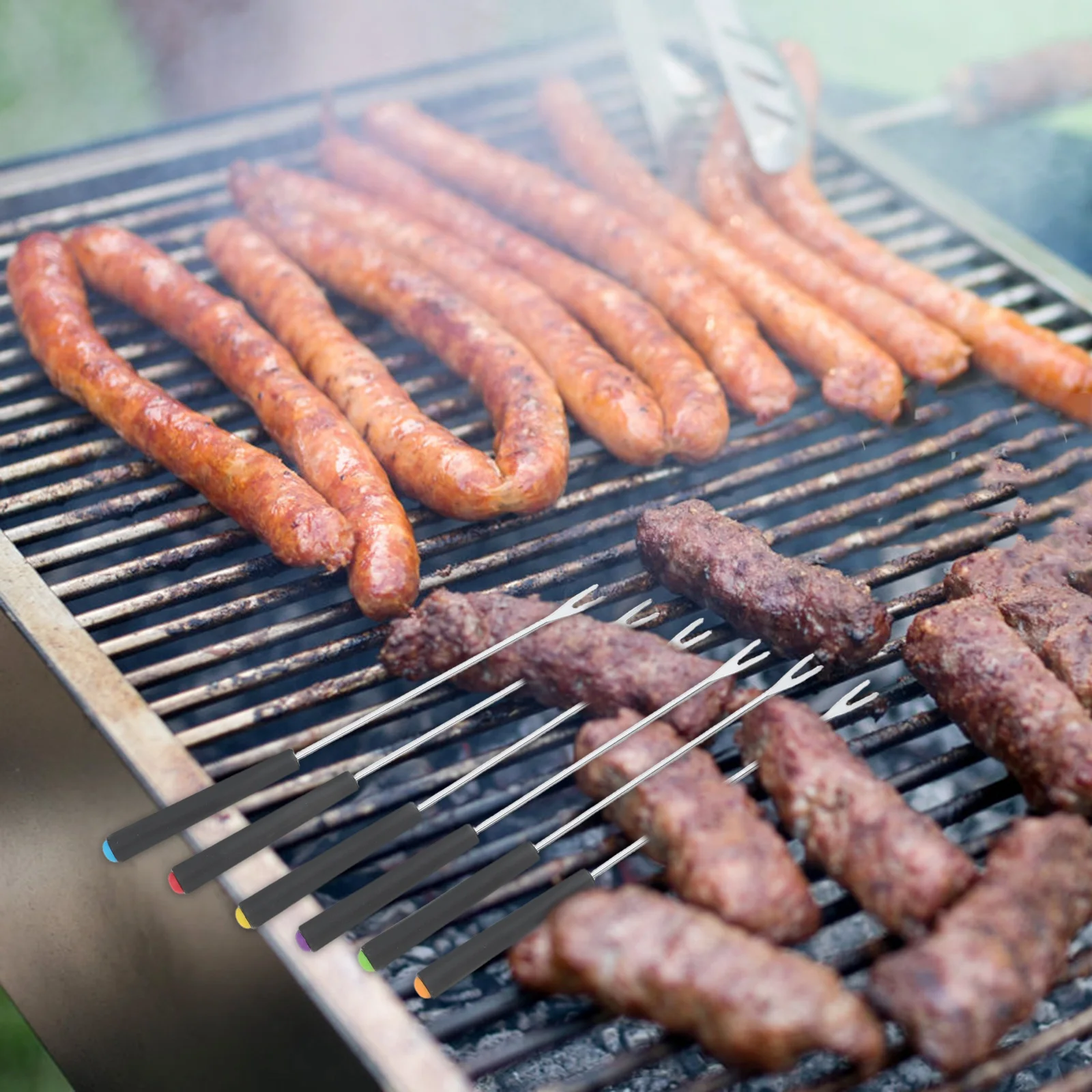 

18 шт., шампуры для барбекю из нержавеющей стали, многоразовые сверхмощные вилки для гриля для мяса, овощей, фруктов, металлические шампуры для барбекю на открытом воздухе