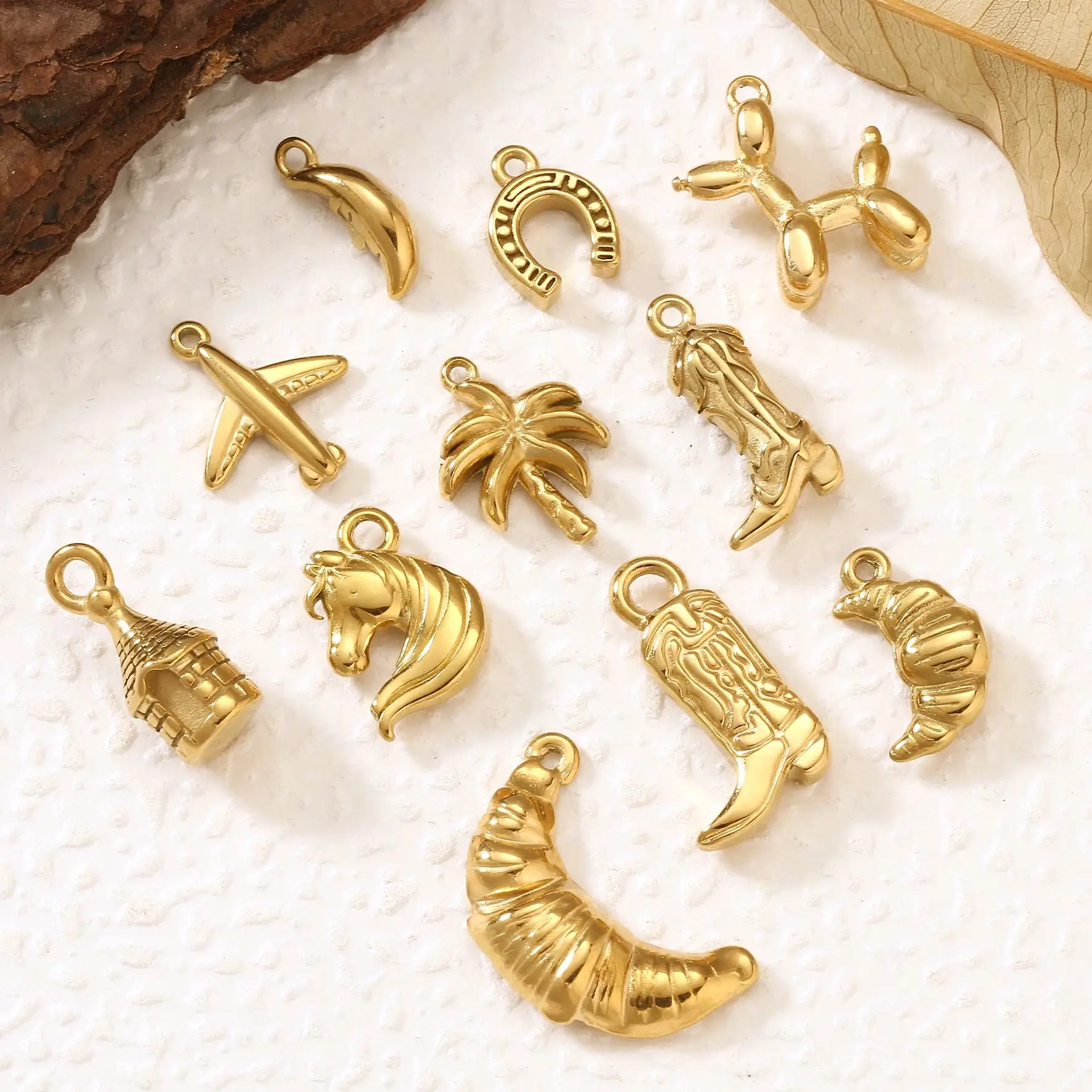 3Pcs Boots/Ox Horn/Horseshoe/Airplane Charms Stainless Steel Dangle Western Lucky Pendants DIY Necklace Bracelet Jewelry Making
