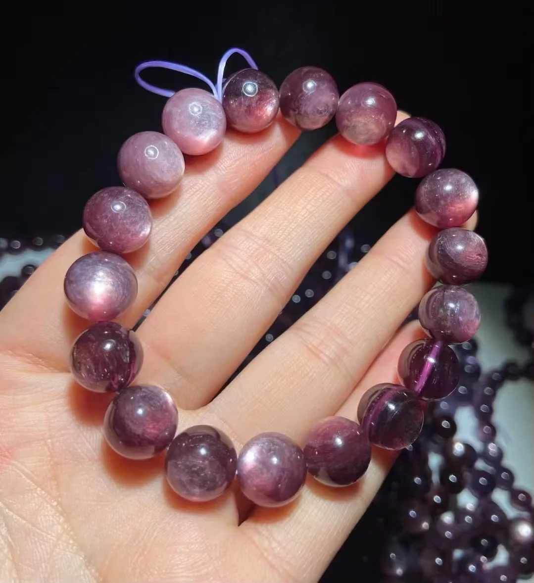 Meihan Natural Top Rare Purple Lepidolite Bracelet Smooth Round Gem Stone Beads For Jewelry Making Design Christmas Gift