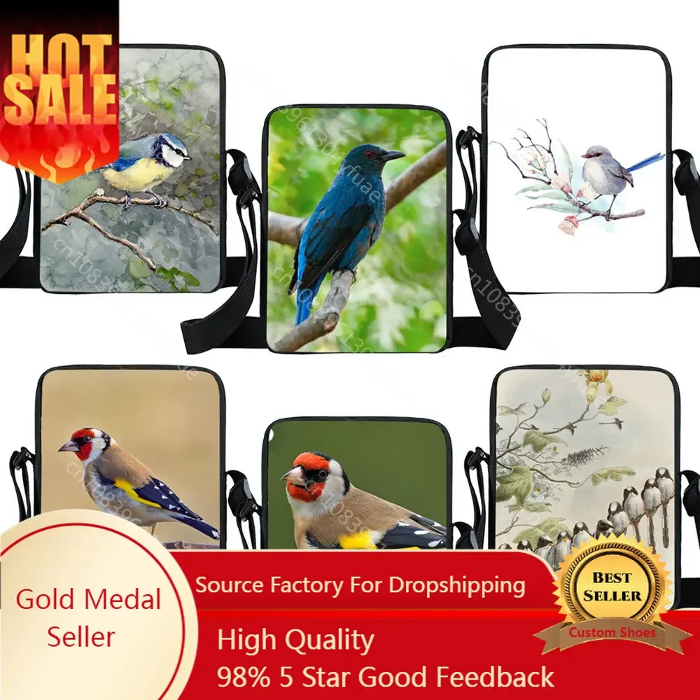 Cute Birds Goldfinch Coal Tit Print Messenger Bag Blue Marsh Tit Women Handbag Crossbody Bag Phone Houlder Shoulder Book Bags