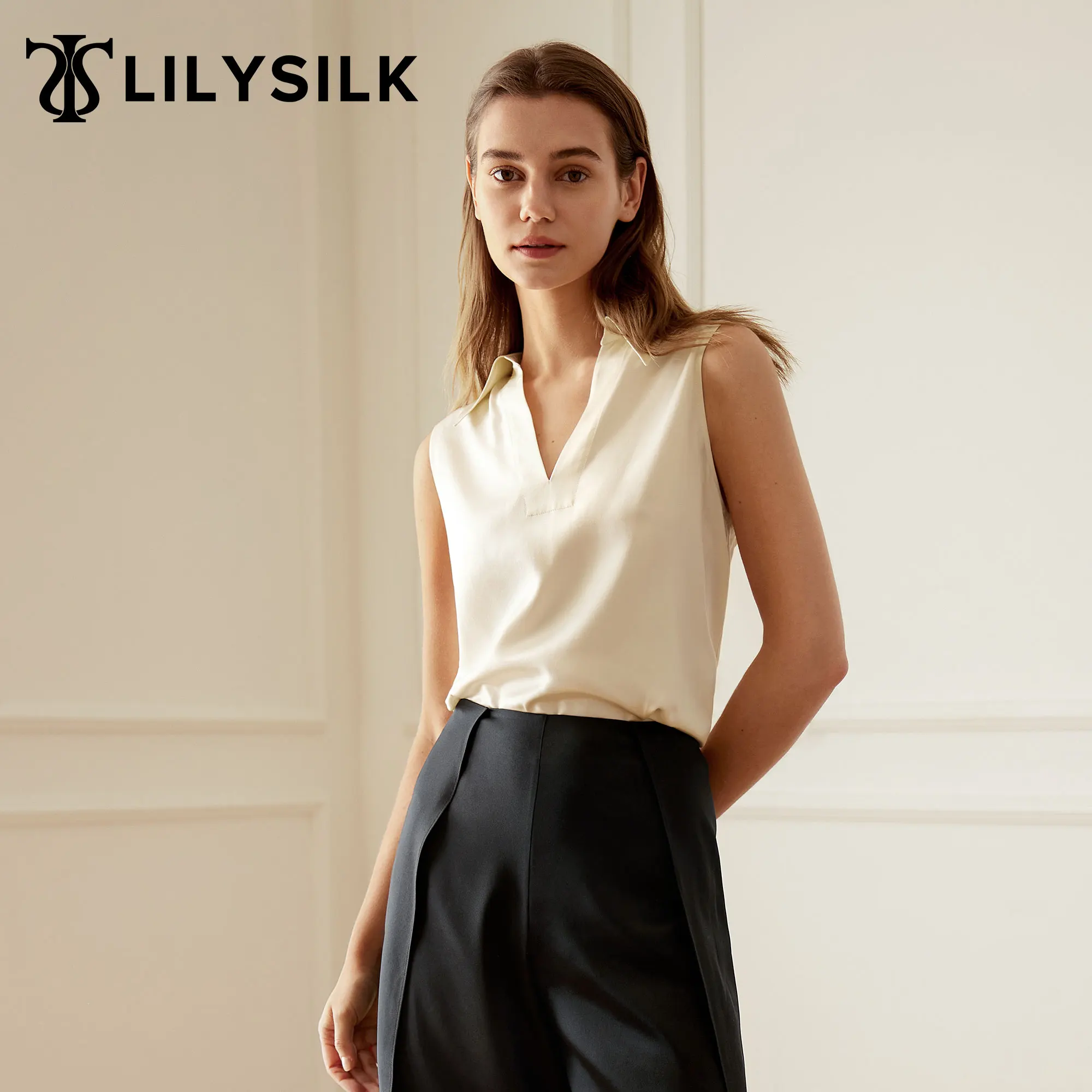 LILYSILK Women's V-Neck Sleeveless Silk Violet Shirt Laides Luxury Soft Top for Multiple Occasion