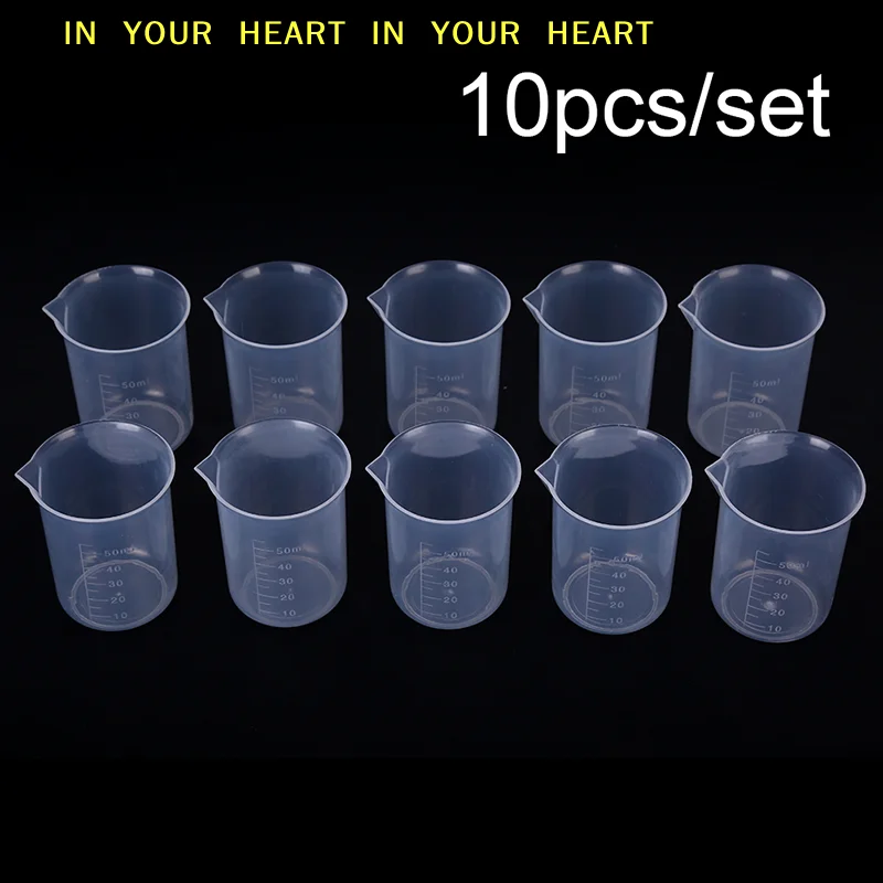 【X】Scale Milliliter Cup Test Vessel Thick Plastic Beaker 10PCS 50ML Plastic Graduated Measuring Cup For Liquid Measure Container