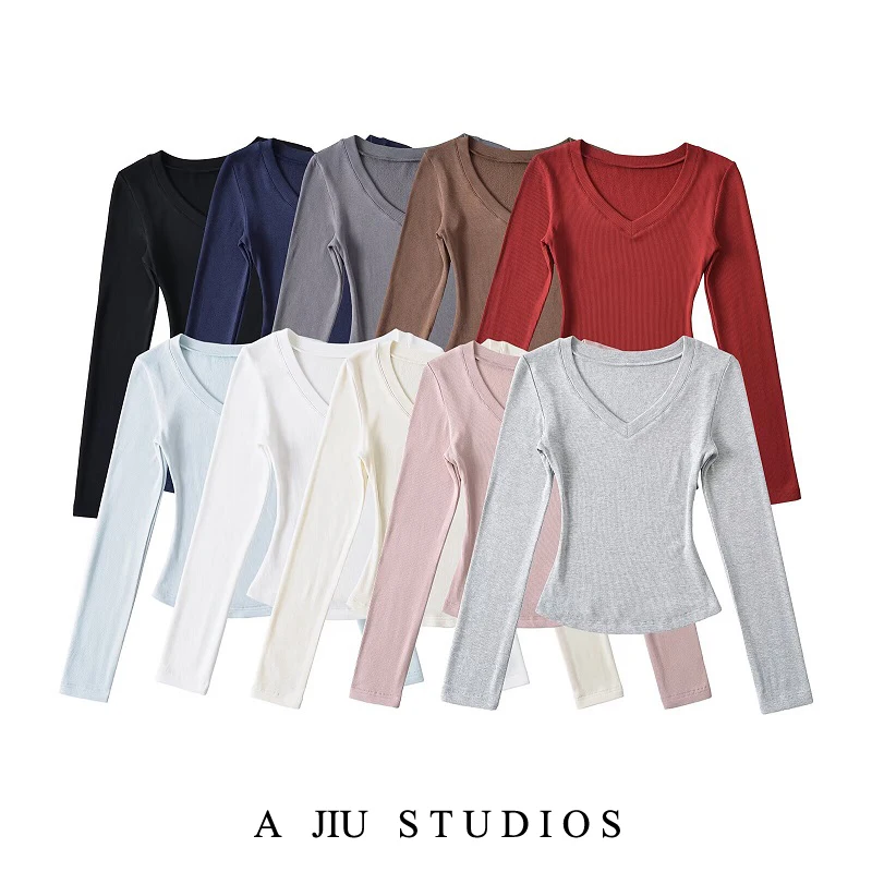 

Kardaian сексуальная облегающая футболка с v-образным вырезом и застежкой на талии Long Sve женская футболка ort Sle Floing Base irt Spicy Girl Top