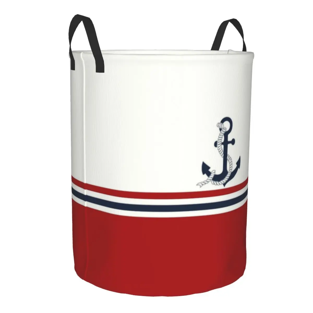 Custom Navy Blue Stripes Nautical Anchor Boat Laundry Basket Collapsible Clothes Toy Hamper Storage Bin for Kids Nursery