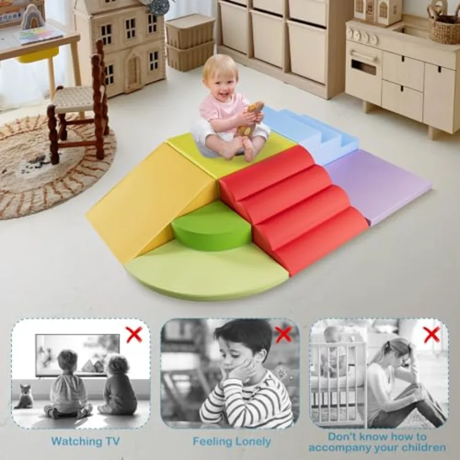 Blocos de Escalada de Espuma de 7 Peças para Bebês e Crianças de 1 a 5 Anos: Conjunto de Brinquedos para Brincar em Ambientes Internos com Couro PU Macio e Seguro para Engatinhar