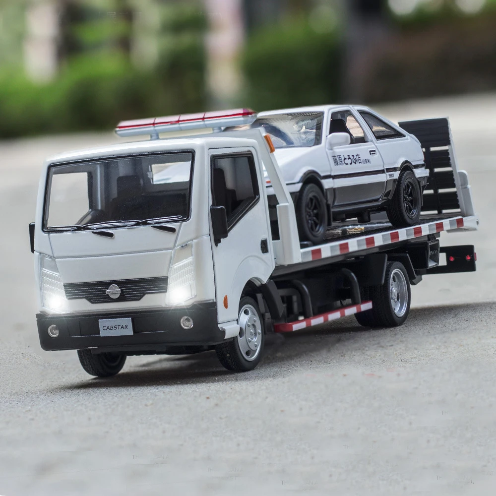 1/32 Nissan Alloy Traffic Road Rescue Wrecker Car Model Diecast Engineering Trailer Truck Model Simulation Sound Light Kids Gift