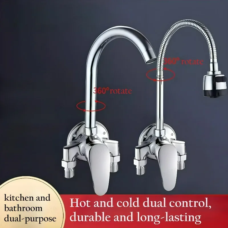 

Wall Mounted Kitchen Faucet Hot Cold Water Mixer Tap Stream Spray Bubbler 360 Rotation Flexible Pipe Faucet