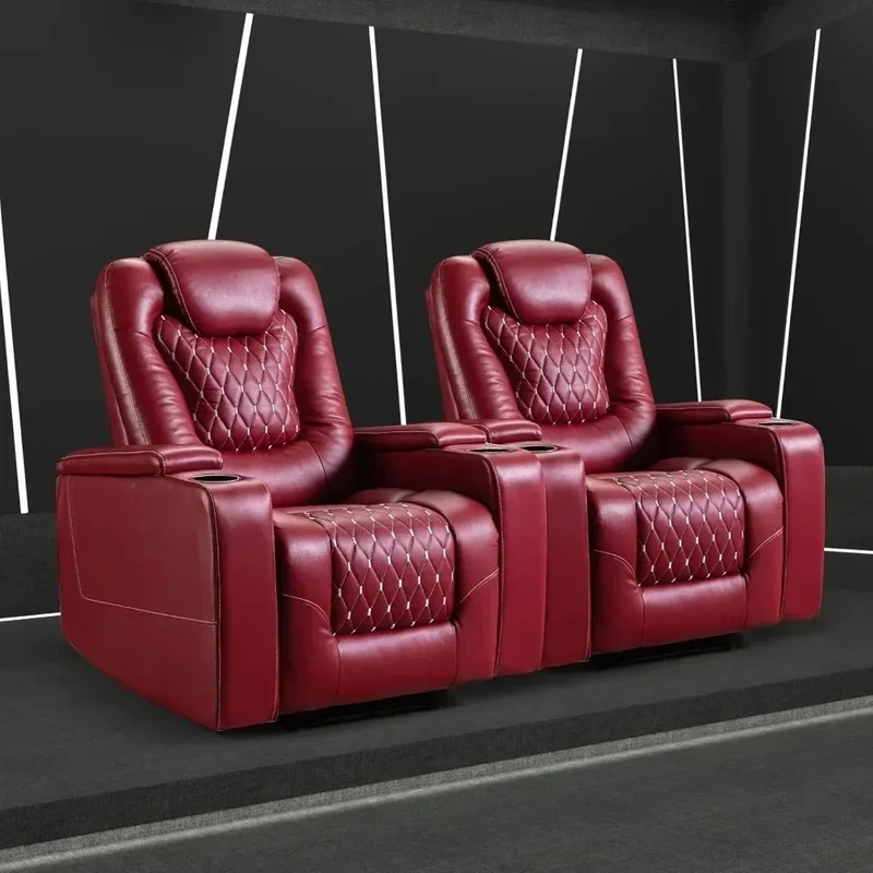 

Overstuffed Electric Recliner Chair with USB Ports and Cup Holders, PU Leather Home Theater Seating Furniture