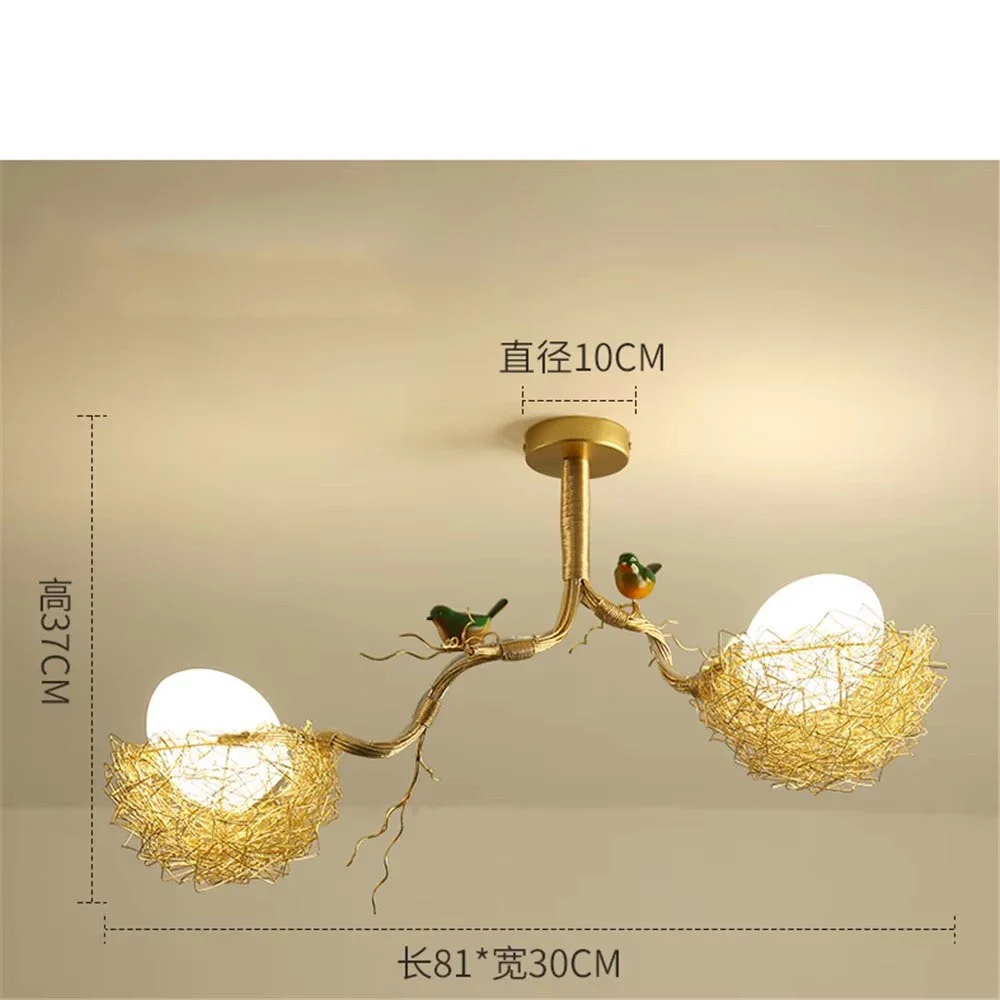 Country Style Golden Aluminum Bird'S Nest Led Chandeliers Dining Room Kitchen Loft Table Glass Metal Art Hanging Light Fixtures