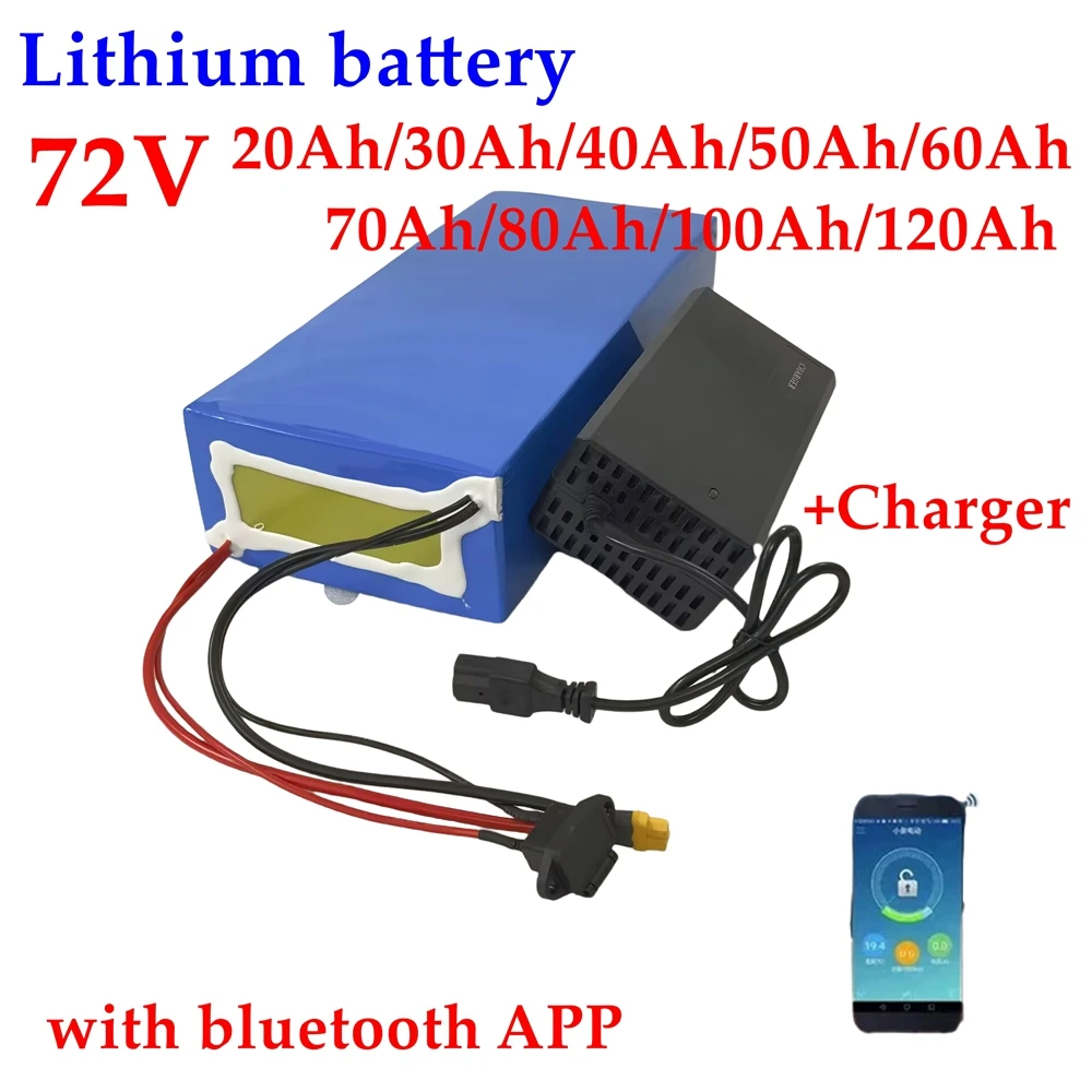 LH-BMS Bluetooth pour scooter moto, lithium-ion, 60Ah, 72V, 50Ah, 80Ah, 72V, 40Ah, 100Ah, 5000W, camion grue, charger inclus.