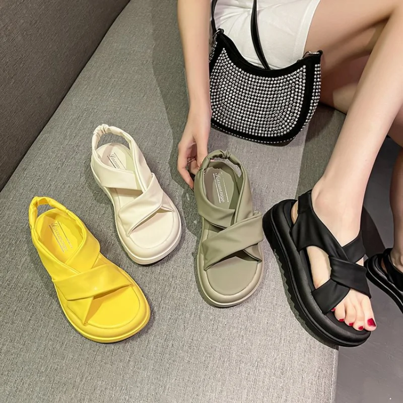 Sandals Women New Platform Sandals Summer Women Fashion PU Lightweight Buckle Sandals Platform Heel Sandals Sandalias Mujer