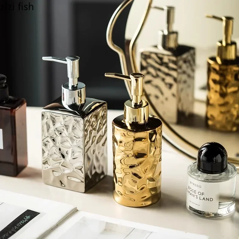 Electroplated Hammered Ceramic Lotion Bottle Empty Bottle Soap Bottle Soap Dispenser Hand Soap Bottles Bathroom Accessories