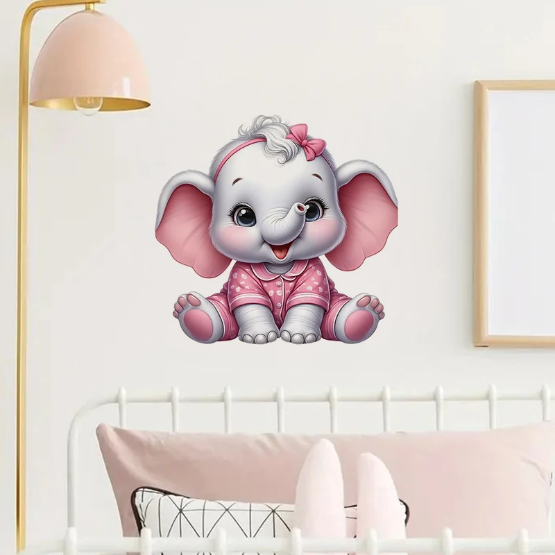 Cute Pink Baby Elephant Sticker, Water-proof & UV-resistant Home Decal for Wall, Bathroom, Cabinet, Door,Toilet, Car, Laptop