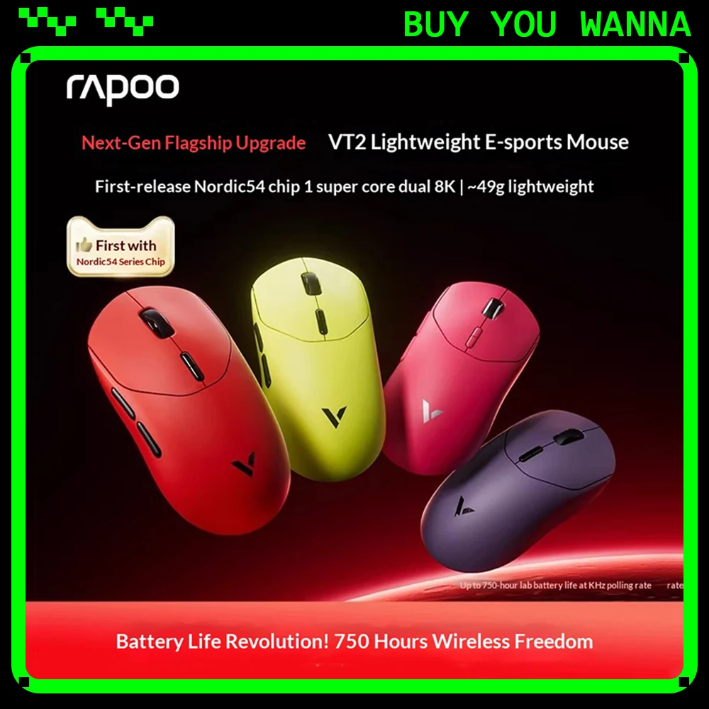 Rapoo VT2 MAX Gaming Mouse Nordic 54L15 Chip 3950 Ultimate Sensor 8K Wireless Mouse Low Delay Light Weight Mouse Gamer