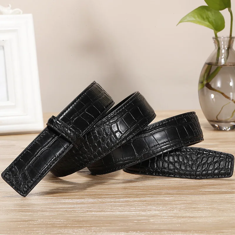 3.5cm Headless Pattern Cattle Leather Belt  Headless Buckle Pin Buckle Men\'s Belt Strap
